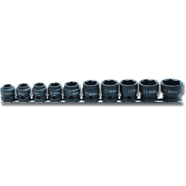 Ko-Ken Socket set 10-27mm 6 Point 300mm Thin walled 10 pieces 1/2 Sq. Drive RS14401MS/10